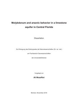 Molybdenum and Arsenic Behavior in a Limestone Aquifer in Central Florida