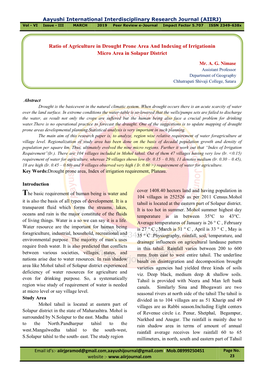 Ratio of Agriculture in Drought Prone Area and Indexing of Irrigationin Micro Area in Solapur District