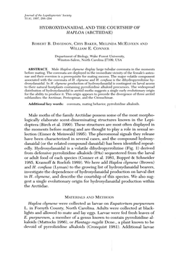 Hydroxydanaidal and the Courtship of Haploa (Arctiidae)