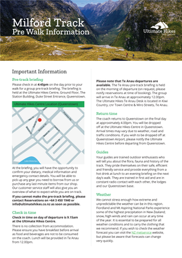 Milford Track Pre Walk Information