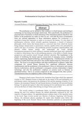 Abstract the Posthuman Can Be Defined As That Condition in Which Humans and Intelligent Technology Are Becoming Increasingly Intertwined