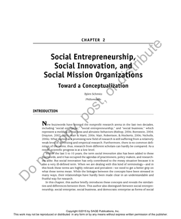 Social Entrepreneurship, Social Innovation, and Social Mission Organizations Toward a Conceptualizationdistribute