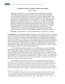 The Influence of Dialect in Sound Symbolic Size Perception Andrew Shibata*