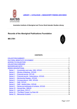 Records of the Aboriginal Publications Foundation MS 3781