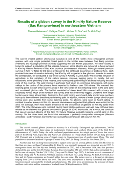 Results of a Gibbon Survey in the Kim Hy Nature Reserve (Bac Kan Province) in Northeastern Vietnam