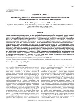 RESEARCH ARTICLE Resurrecting Prehistoric Parvalbumins to Explore the Evolution of Thermal Compensation in Extant Antarctic Fish Parvalbumins