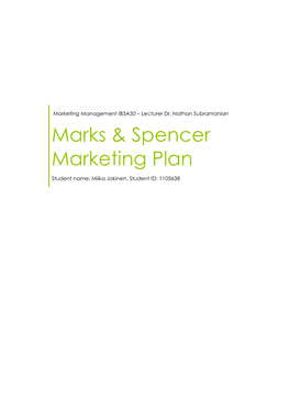 Marks & Spencer Marketing Plan