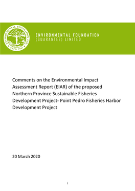 Of the Proposed Northern Province Sustainable Fisheries Development Project- Point Pedro Fisheries Harbor Development Project