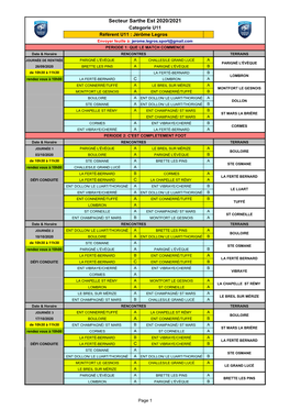 Calendrier U11 2020 2021