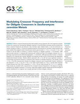 Modulating Crossover Frequency and Interference for Obligate Crossovers in Saccharomyces Cerevisiae Meiosis