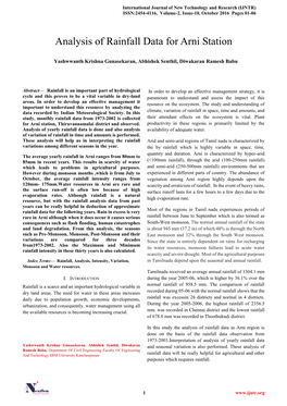 Analysis of Rainfall Data for Arni Station