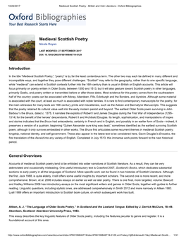 Medieval Scottish Poetry - British and Irish Literature - Oxford Bibliographies