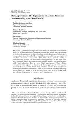 Black Agrarianism: the Signiﬁcance of African American Landownership in the Rural South*