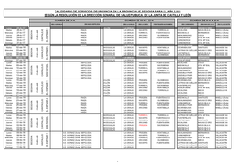 Calendario De Servicios De Urgencia En