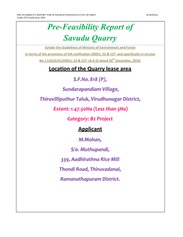 Pre-Feasibility Report of Savudu Quarry