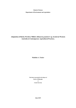 Adaptation of Barley Powdery Mildew (Blumeria Graminis F. Sp. Hordei) in Western Australia to Contemporary Agricultural Practices