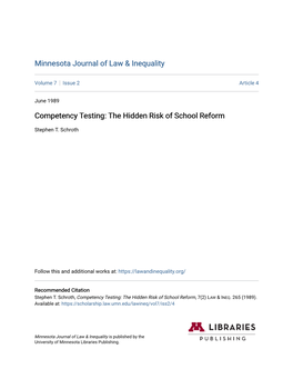 Competency Testing: the Hidden Risk of School Reform