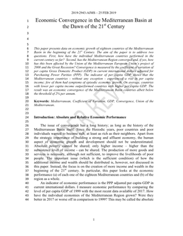 Economic Convergence in the Mediterranean Basin at the Dawn Of