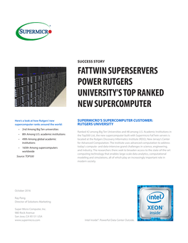 Fattwin Superservers Power Rutgers University's Top Ranked New Supercomputer