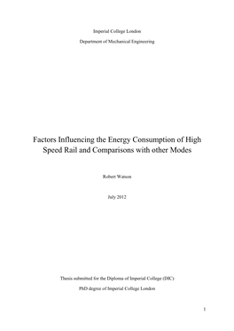 Factors Influencing the Energy Consumption of High Speed Rail and Comparisons with Other Modes