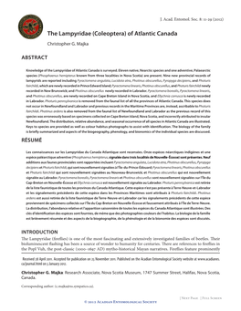 The Lampyridae (Coleoptera) of Atlantic Canada Christopher G