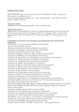 CURRICULUM VITAE DI CLEMENTE Lino, Nato a Pietrasanta Il 24