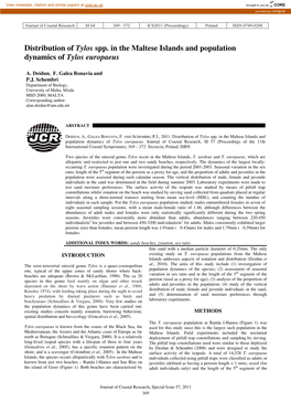 Distribution of Tylos Spp. in the Maltese Islands and Population Dynamics of Tylos Europaeus