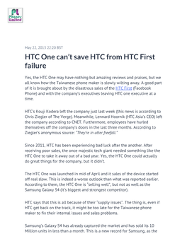 HTC One Can't Save HTC from HTC First Failure