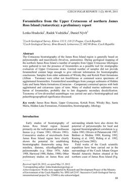 Foraminifera from the Upper Cretaceous of Northern James Ross Island (Antarctica): a Preliminary Report