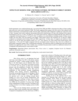 Effects of Seeding Time and Weed Control Methods in Direct Seeded Rice (Oryza Sativa L.)