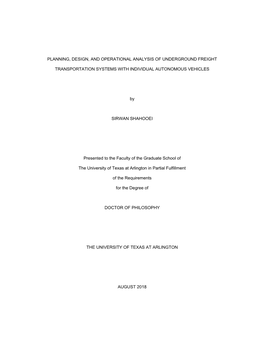 Planning, Design, and Operational Analysis of Underground Freight