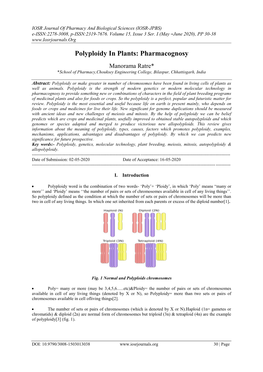 Polyploidy in Plants: Pharmacognosy