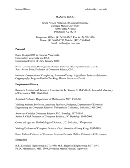 Manuel Blum's CV