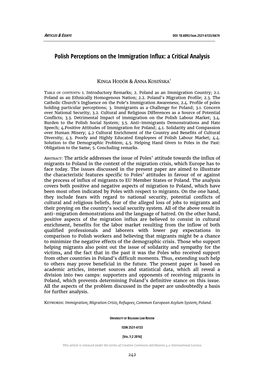 Polish Perceptions on the Immigration Influx: a Critical Analysis