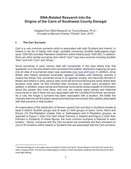 DNA-Related Research Into the Origins of the Carrs of Southwest County Donegal