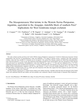 The Mesoproterozoic the Argentina, Equivalent to the Arequipa-Antofalla Block of Southern Peru? Implications for West Gondwana Margin Evolution