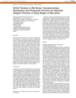 DOC2 Proteins in Rat Brain: Complementary Distribution and Proposed Function As Vesicular Adapter Proteins in Early Stages of Secretion