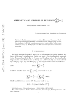 Arxiv:2009.14070V3 [Math.NT] 15 Feb 2021 Ei Ucin