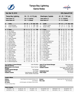 Tampa Bay Lightning Game Notes