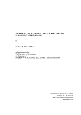 Anglo-Scottish Succession Tracts During the Late Elizabethan Period, 1595-1603