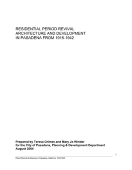 Period Revival Architecture and Development in Pasadena from 1915-1942