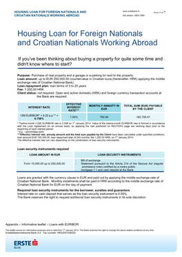 Housing Loan for Foreign Nationals and Croatian Nationals Working Abroad