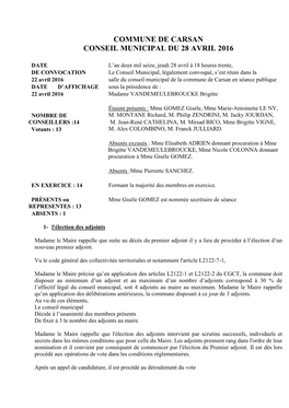 Commune De Carsan Conseil Municipal Du 28 Avril 2016