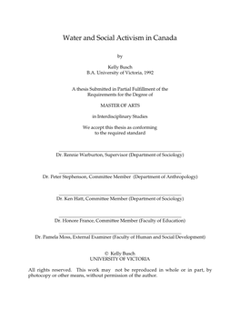 Water and Social Activism in Canada