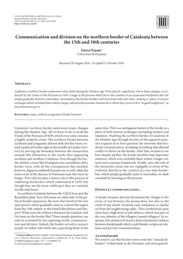 Communication and Division on the Northern Border of Catalonia Between the 15Th and 18Th Centuries