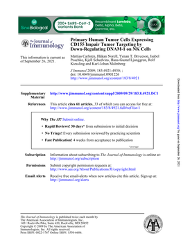 Down-Regulating DNAM-1 on NK Cells CD155 Impair Tumor