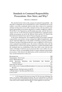 Standards in Command Responsibility Prosecutions: How Strict, and Why?