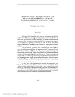 Trust but Verify: Domestic Politics and International Coordination in U.S. Post-Crisis Financial Regulatory Policy