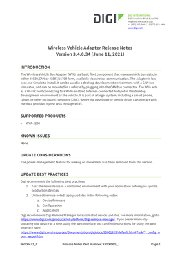 Wireless Vehicle Adapter Release Notes Version 3.4.0.34 (June 11, 2021)