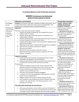 LESSON: the Holocaust in the Netherlands Grades 11-12/Corresponds to Panel #1